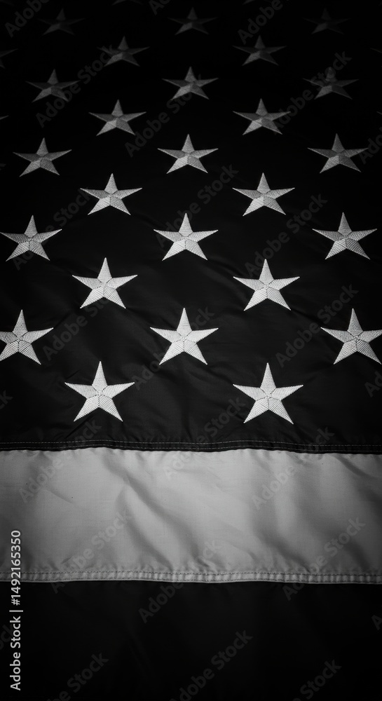 Fototapeta premium Closeup american flag monochrome image