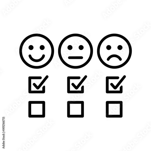 Three simple emoticons represent different emotional states: happy, neutral, and sad, each accompanied by a checkbox to indicate selection