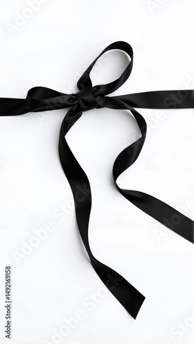 Black mourning ribbon and bow on a white background