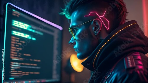 Cyberpunk Man in Glowing Futuristic Suit | Hyper-Detailed Cinematic Visual

