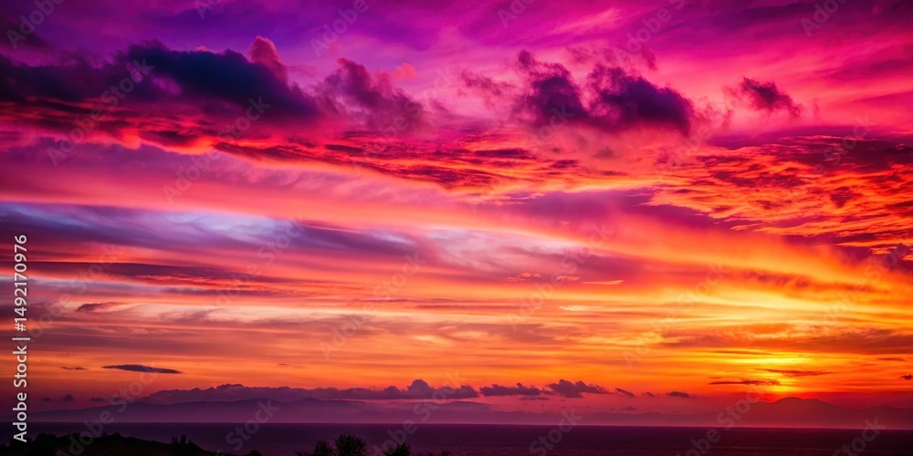 Fototapeta premium Gradient Red Sky at Sunset, breathtaking view, purple shades, breathtaking view, purple shades