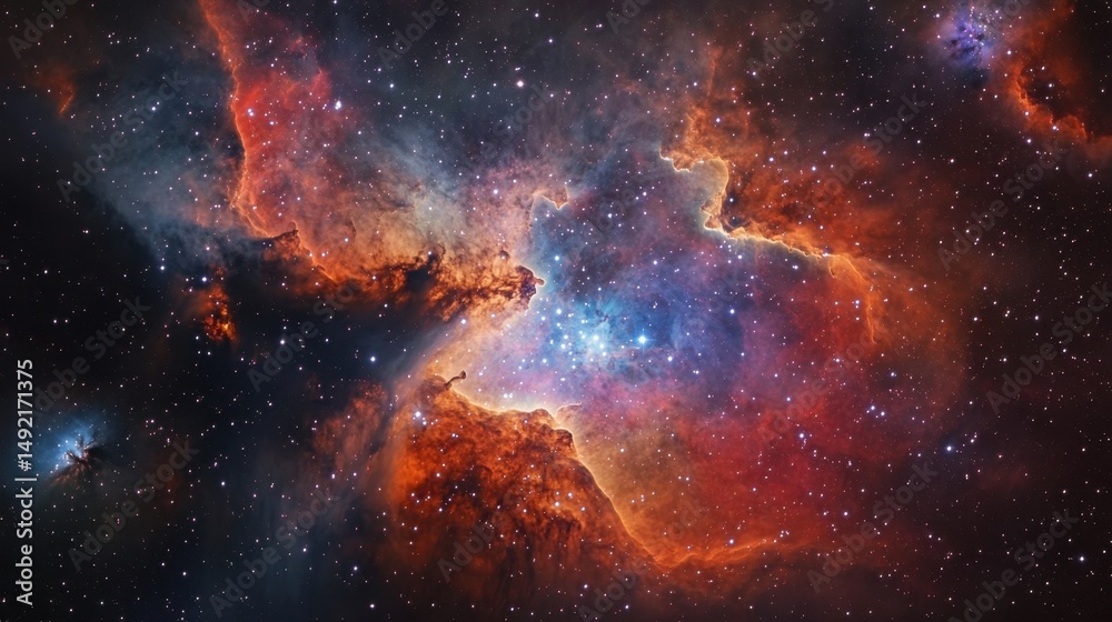 Obraz premium Stunning Cosmic Nebula with Colorful Gas and Dust in Space, Twinkling Stars and Bright Glows, A Journey Through the Universe