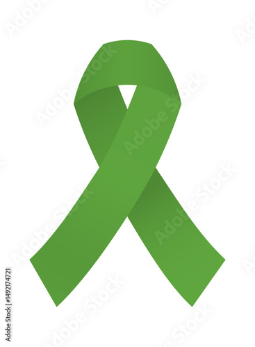 Green awareness ribbon symbolizing mental health awareness, organ donation, Lyme disease, liver cancer, and cerebral palsy. Great for advocacy and support movements.