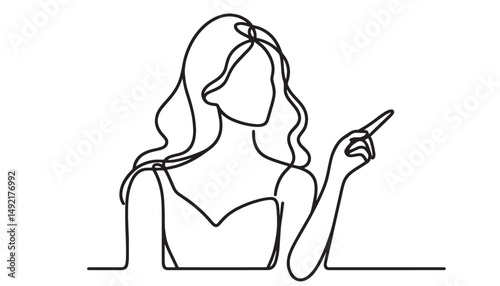 woman pointing her finger vector illustration simple one line drawing