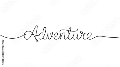 Vector text " Adventure " words one line drawing illustration