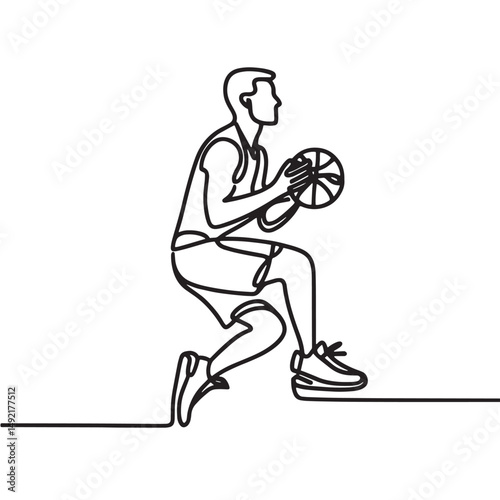 vector illustration of a  basketball player silhouette continuous one line drawing