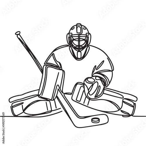 ice hockey player simple one line drawing vector illustration
