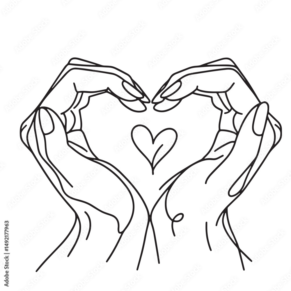 hands holding heart Vector simple continuous one line drawing hands holding heart Vector simple continuous one line drawing