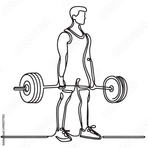 man lifting weights  Vector  simple continuous one line drawing