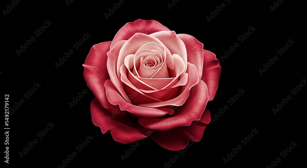 Fototapeta premium Exquisite red rose isolated on a black background with detailed petals