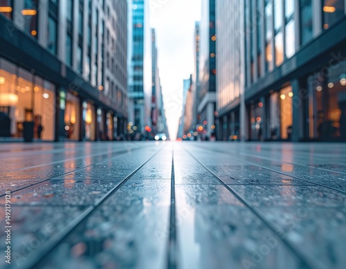 Urban street view with reflections and modern architecture