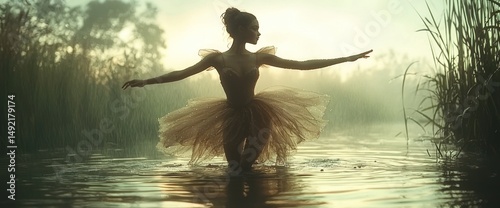 Ballerina in a misty river
