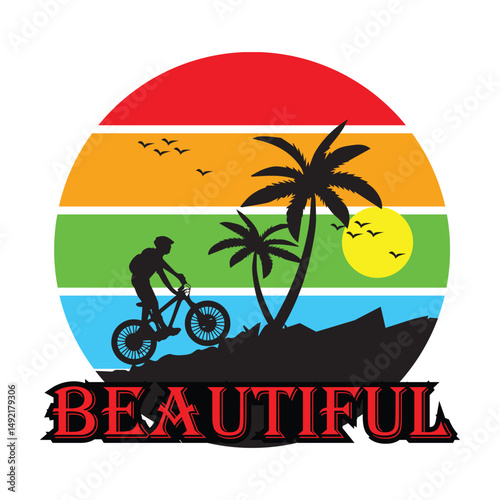 Beautiful Sunset Mountain Biking Adventure t-shirt design in Adobe Illustrator Artwork