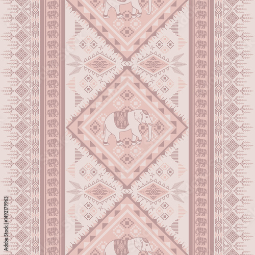 popular elephant pattern in asian style this elephant graphic is fashionable in thailand india and south east asia and this elephant and baby elephant can be for textile industry and any package
