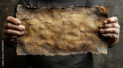 Aged parchment held by hands