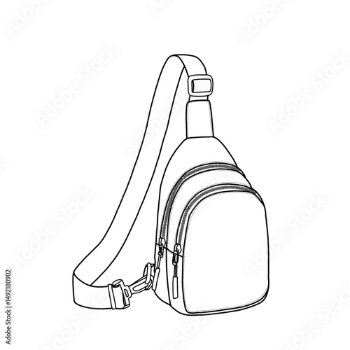 Sling bag for men and women, crossbody bag with adjustable strap vector icon line art. This is an editable vector design of a crossbody bag isolated on a white background.