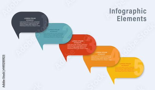 Speech bubble vector infographic template. Five steps or processes with space for text.