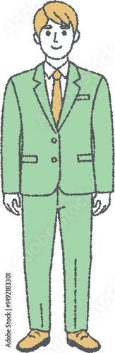 立ち姿の男性ビジネスマンのシンプルなカラーイラスト