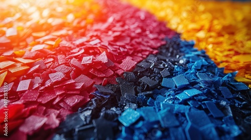 Colorful mosaic of shredded material in vibrant shades for artistic applications