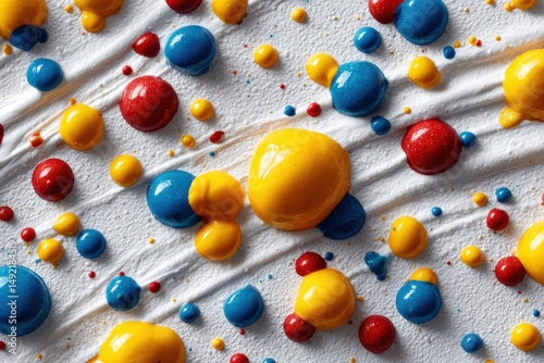 Colorful droplets of paint on textured surface create an artistic design during a creative workshop in a bright studio