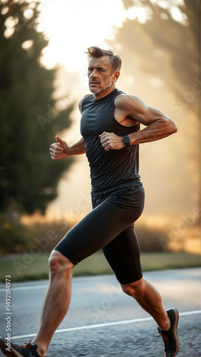 Portrait of a middle-aged man during a morning jog