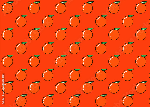 An orange fruit illustration pattern with orange background, food packaging, menu illustration hand drawn print ads, food business, farm