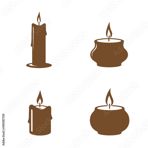 A collection of four minimalist brown silhouette candle illustrations showcasing various shapes and designs perfect for decorative or conceptual purposes.