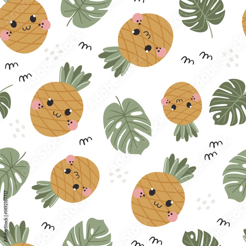 Vector seamless pattern with cute pineapples.