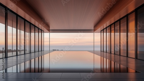Stunning minimalist architecture showcases serene sunset reflections in modern coastal retreat Generative AI