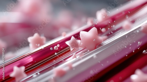 Beautiful pink star-shaped decorations on shimmering metallic stripes create a whimsical and dreamy visual delight Generative AI