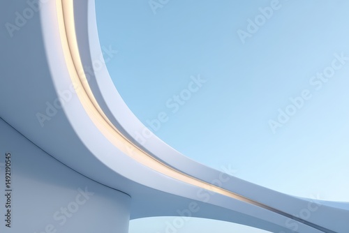 Futuristic exhibition pavilion Expo 2025 Osaka smooth flowing architectural lines glass metallic structures soft neon lighting clean background, Selective Focus..