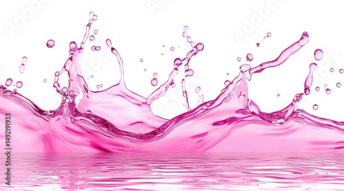 Pink liquid splashes and ripples against a white background.  Dynamic fluid motion