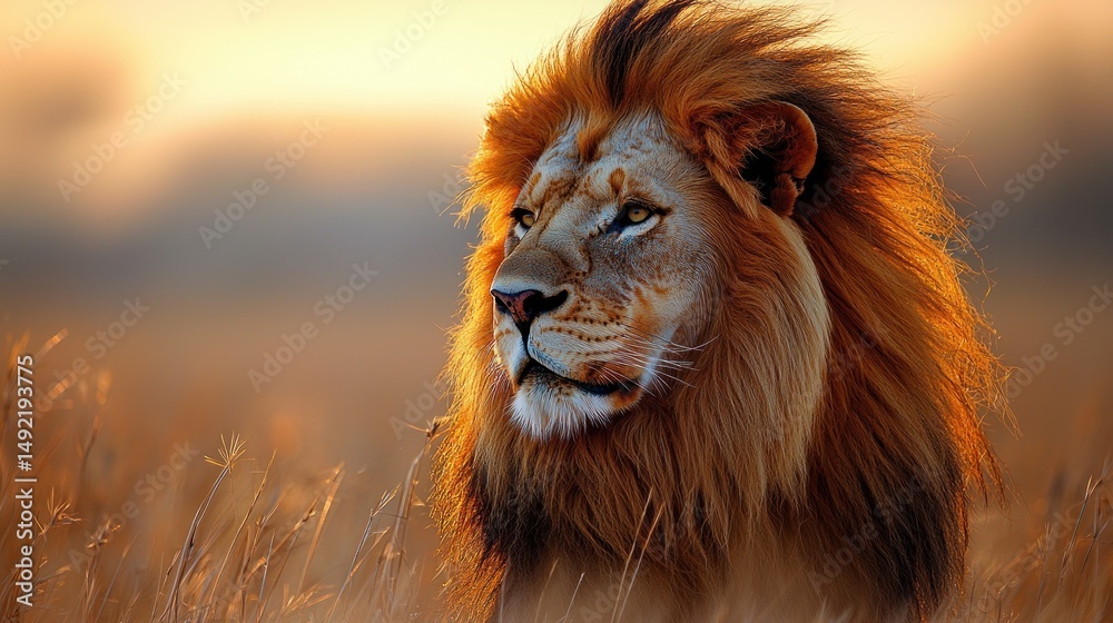 Naklejka premium Majestic lion in golden light