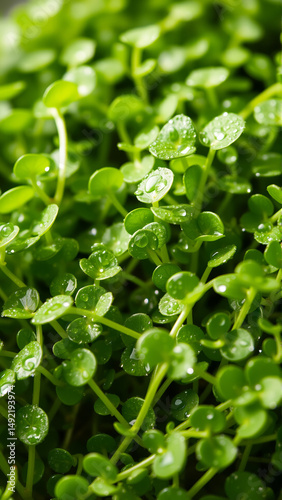 Close-up image of juicy microgreens