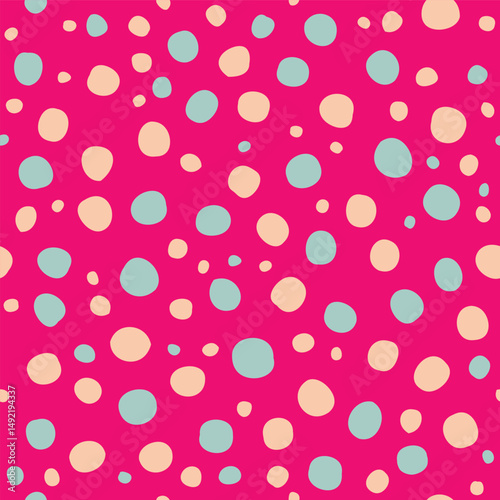 sky blue and beige Polka Dot seamless Pattern on pink background. Seamless Circle Design for Textiles, Wallpapers, surface and Digital Art Backgrounds.