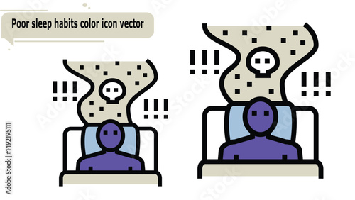  Poor sleep habits color icon vector