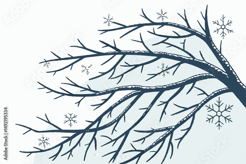 Frozen branches with delicate snowflakes vector illustration