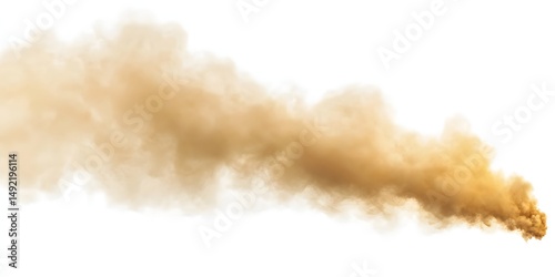 Golden fog or smoke. Golden smog clouds rising from bottom to top on floor, isolated on white background special effect. Magic haze. 