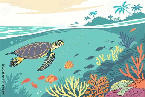 Tropical paradise with vibrant coral reefs vector illustration