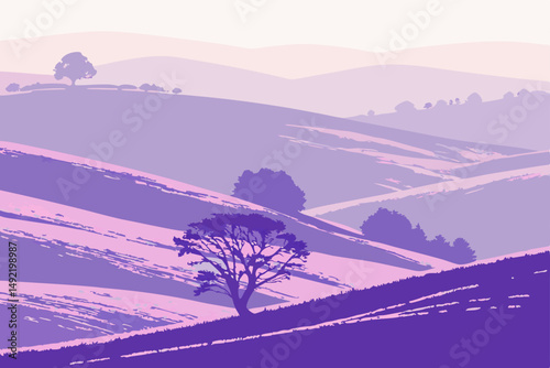 Dreamlike landscape of pastel-colored hills vector illustration