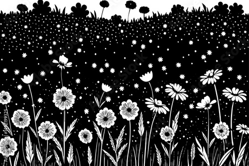 Colorful wildflower meadow in full bloom vector illustration
