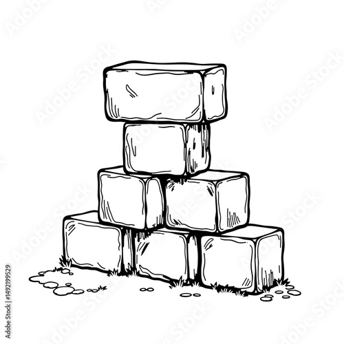 Stack of cinder blocks in line art style, minimalistic design