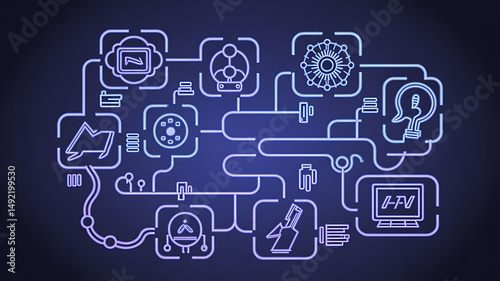 Abstract Network Technology Concept with Connected Icons and Lines