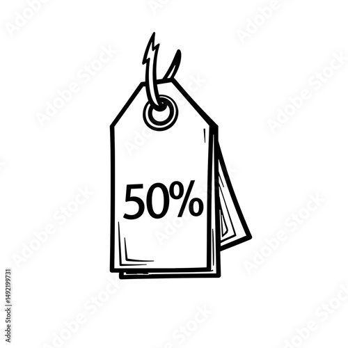 Discount price tag showing "50%", minimalist line art design