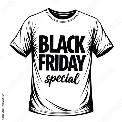 Black Friday Special T-shirt design in bold line art style, minimalism