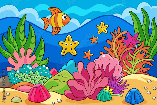 Colorful coral reefs in a tropical seascape vector illustration