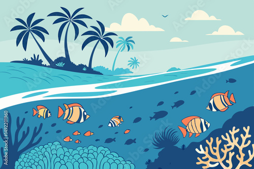Underwater coral reef in a tropical paradise vector illustration