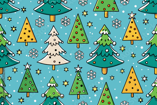 Holiday seamless pattern of Christmas trees and snow vector illustration