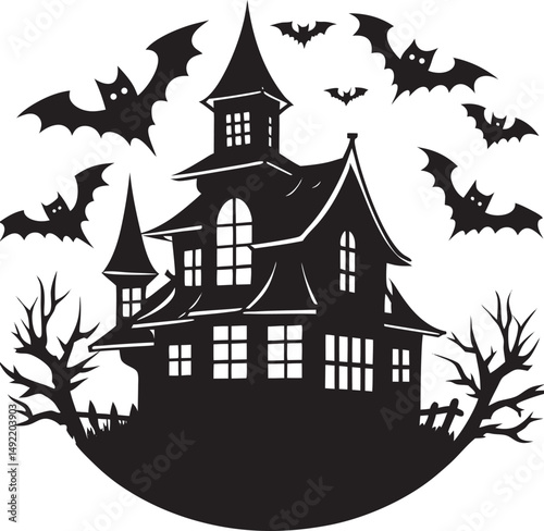 Halloween Party Silhouette , Ghost, Pumpkin, and Castle Vector Art
