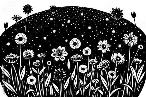 Vibrant wildflower meadow in lush green field vector illustration